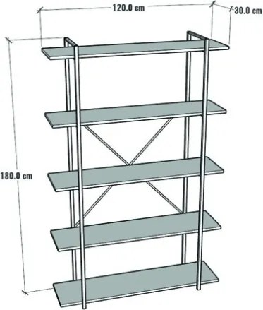 Libreria 5 Ripiani Stile Industrial 120x34x180 Jonah Bianca