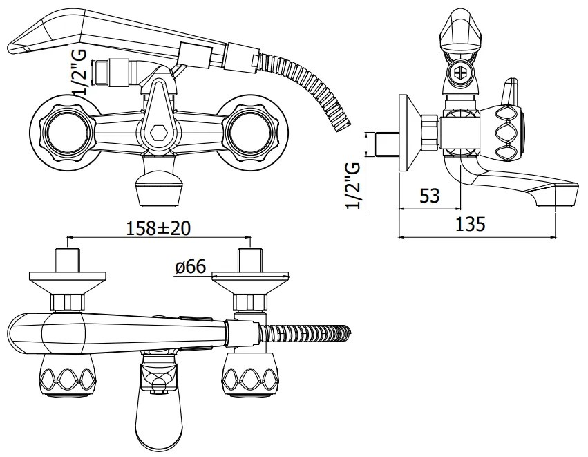 Paffoni Danubio Da025 Gruppo Vasca Esterno Con Doccetta E Flessibile 150 cm e Supporto A Muro Snodato Normale Cromo