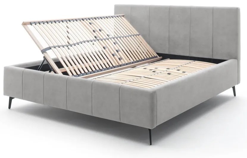 Letto matrimoniale imbottito grigio chiaro con contenitore con rete inclusa 160x200 cm Lizzano – Meise Möbel