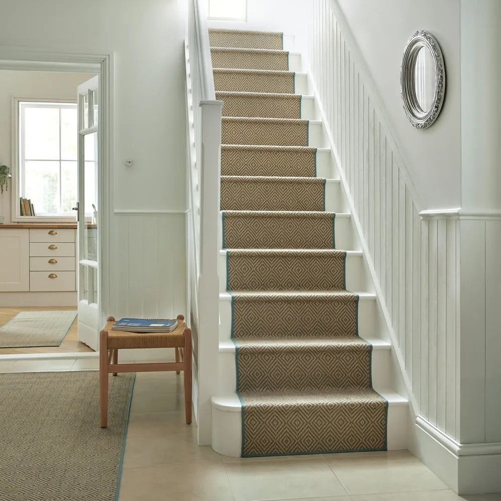 Pedata in iuta per scale in colore blu-naturale 60x600 cm Diamond - Flair Rugs