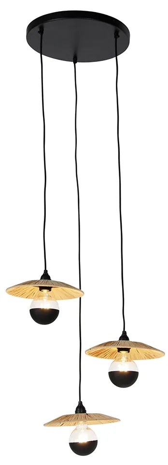 Lampada a sospensione rustica nera con corda 3 luci - Leia