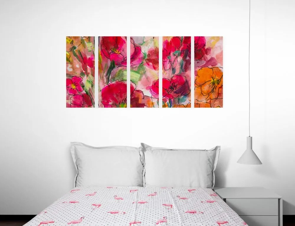 Quadri 5 pezzi – Natura morta di fiori dipinti