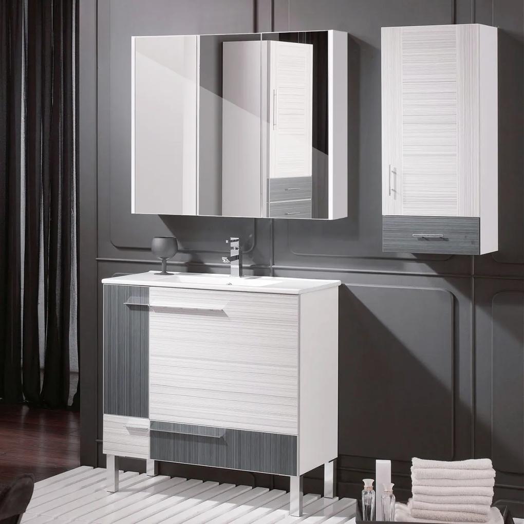 Costway Armadietto da bagno a specchio con 3 ante 90x11x65cm Armadio bagno in legno con specchio bianco