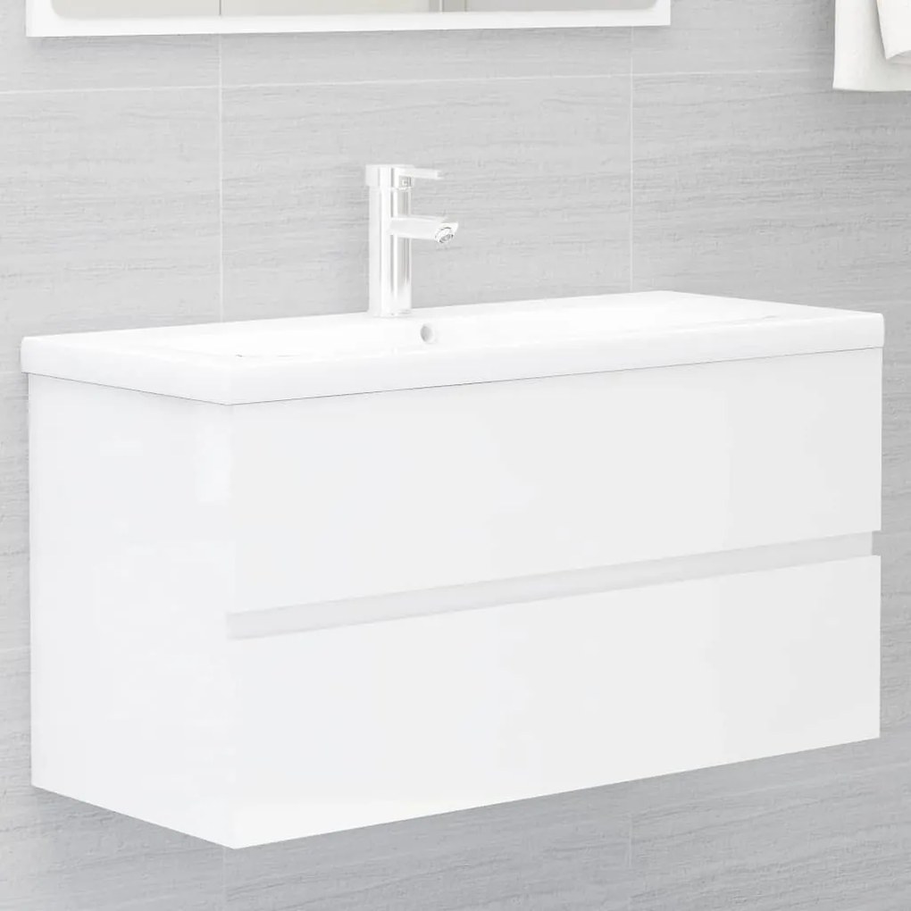 Mobile Lavabo Bianco Lucido 90x38,5x45 Cm İn Legno Multistrato /
