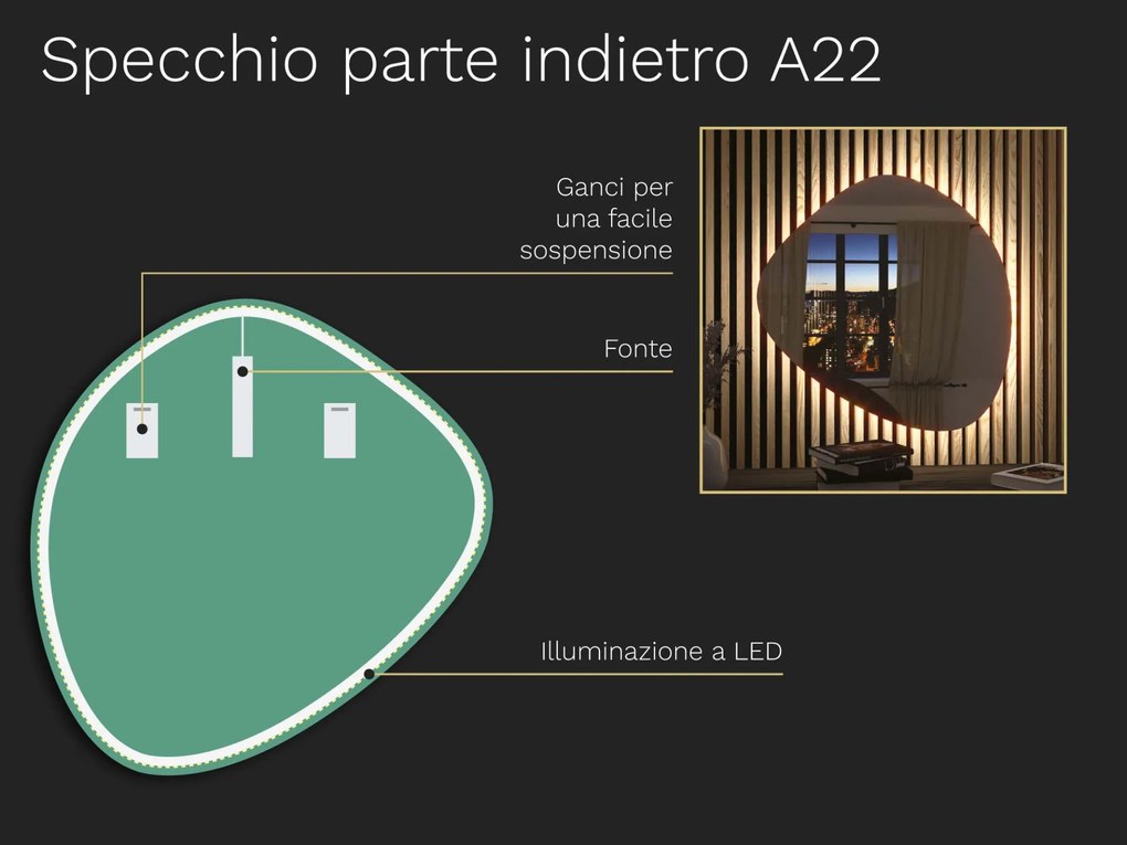 Specchio organico LED con illuminazione A22