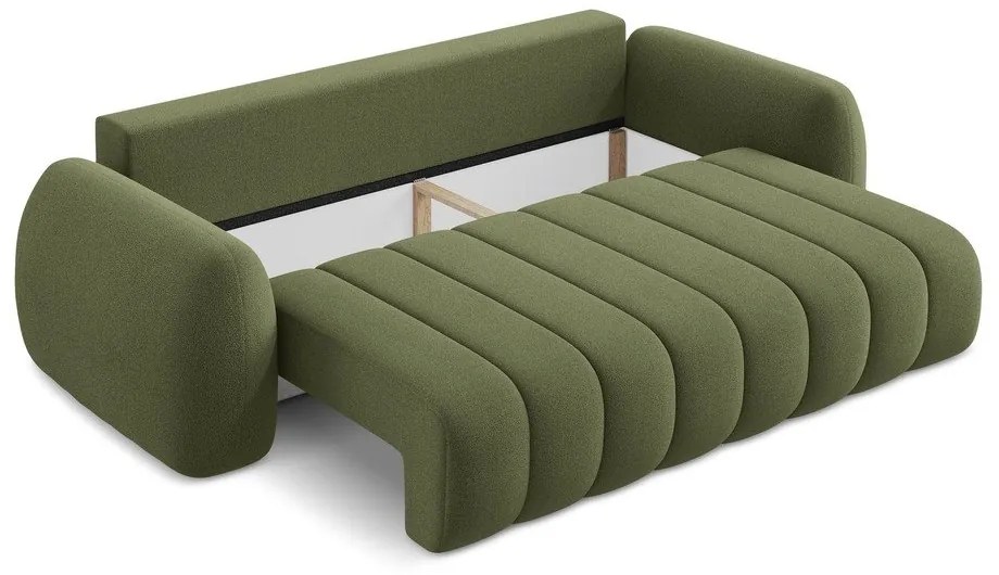 Divano verde allungabile/con contenitore con rivestimento in bouclé 266 cm Pele – Makamii