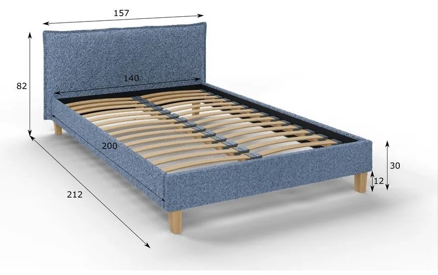 Letto matrimoniale imbottito blu con griglia 140x200 cm Tina - Ropez