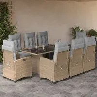 Set Pranzo da Giardino 9 pz con Cuscini Beige Misto Polyrattan 3212929