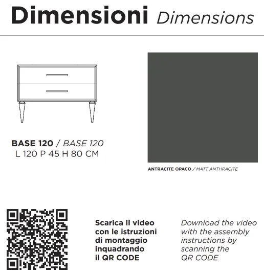 Mobile bagno moderno 120 cm - Antracite Opaco - 2 cassetti - Lavabo - CLASSIC