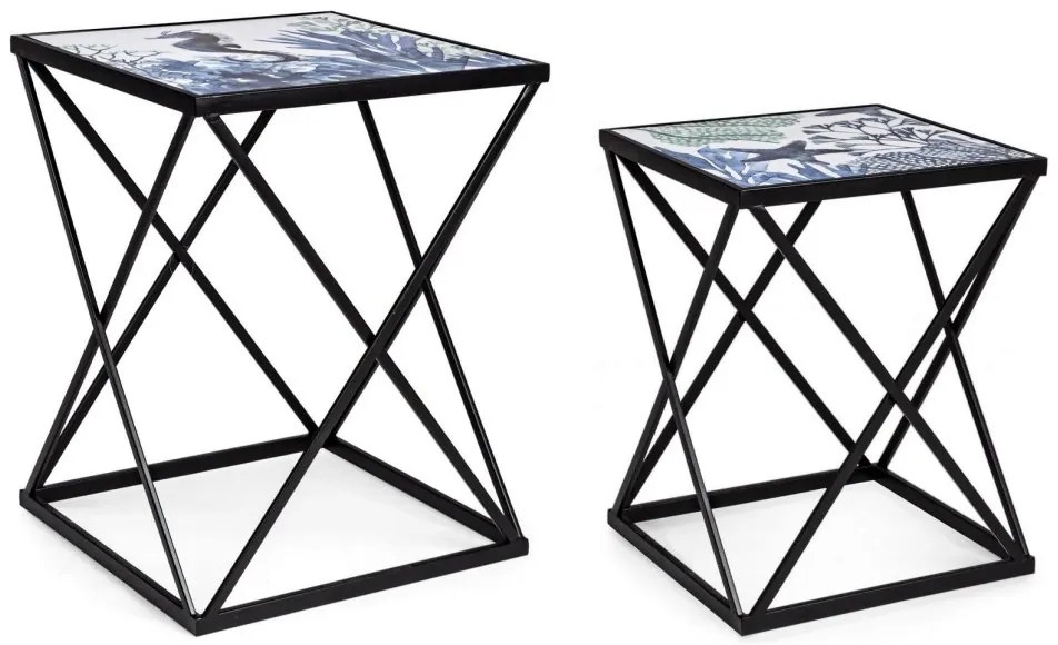 Set di 2 tavolini REEF K03 con struttura in acciaio e piano in legno