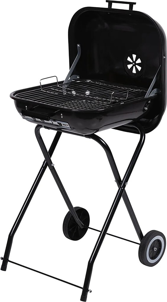 Barbecue a Carbone Carbonella 49x47x83 cm con Coperchio e Ruote in Acciaio Nero...