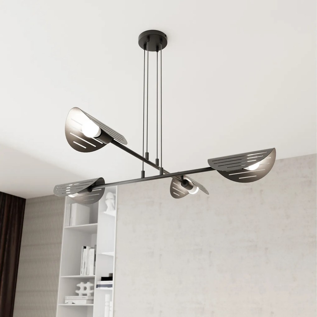 Lampadario Moderno 4 Luci Iperione A Bracci In Acciaio Nero