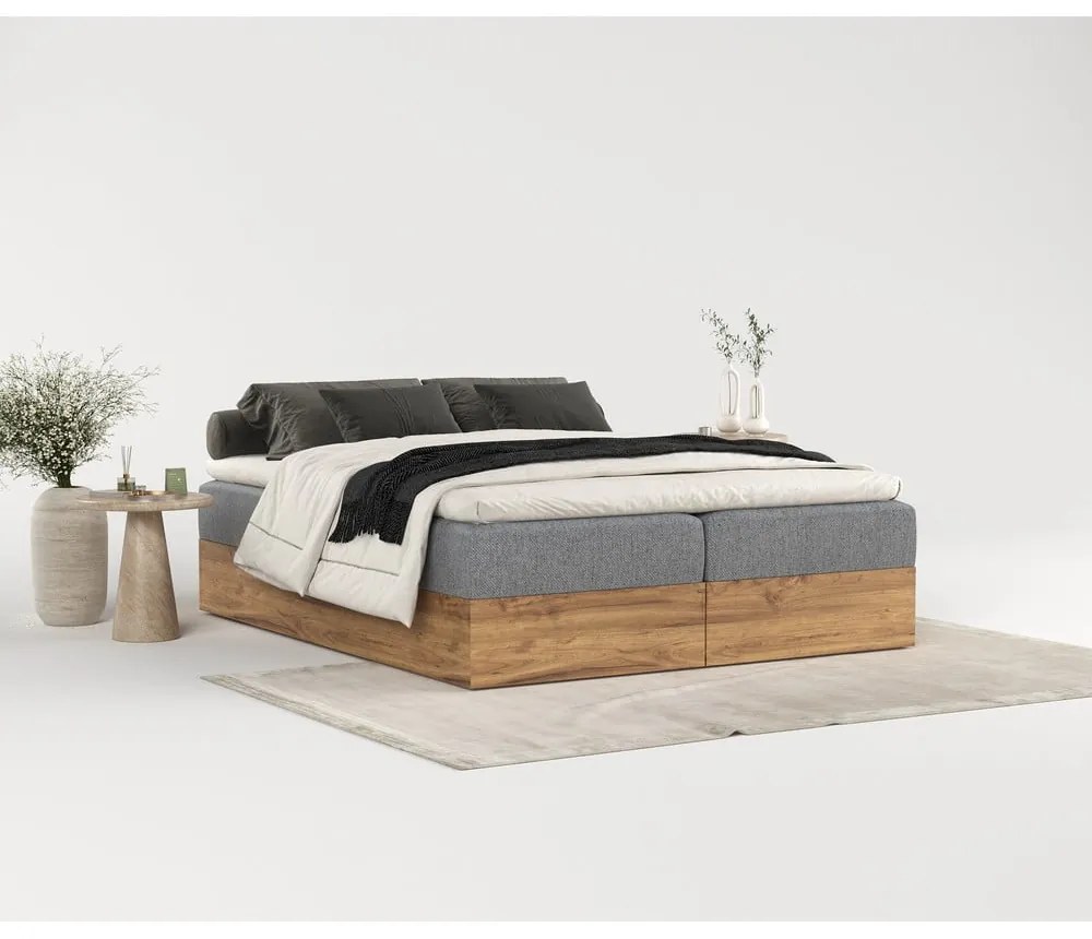 Letto boxspring con contenitore in grigio-naturale 160x200 cm Faro - Maison de Rêve