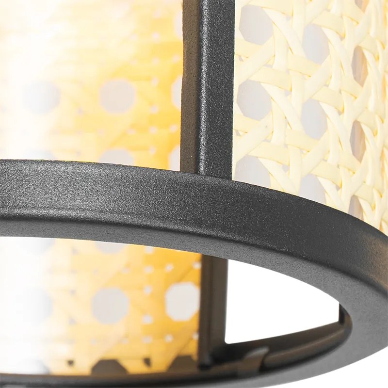 Lampada a sospensione orientale nera con rattan 3 luci oblunga - Akira