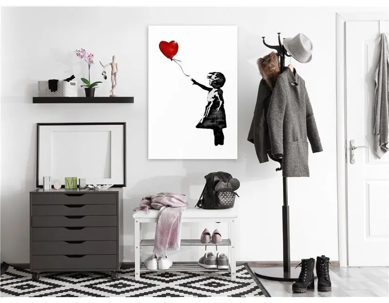 Quadro Banksy  Girl with Balloon (1 Part) Vertical  Colore Rosso, Dimensioni e Misure 60x90