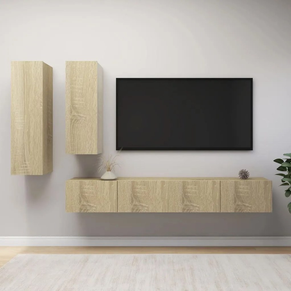 Set Di Mobili Tv 4 Pz Rovere Sonoma İn Legno Multistrato /