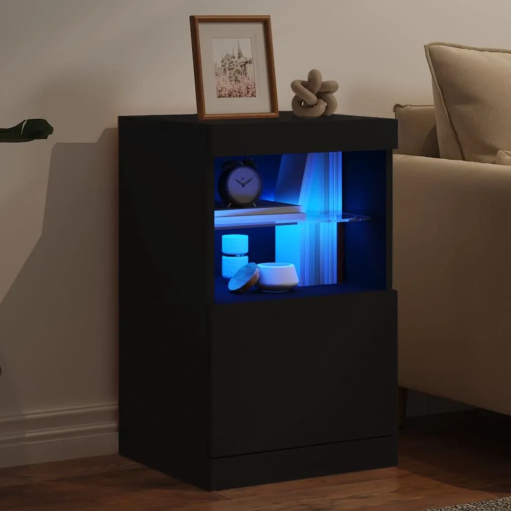 Credenza con luci led nera 41x37x67 cm