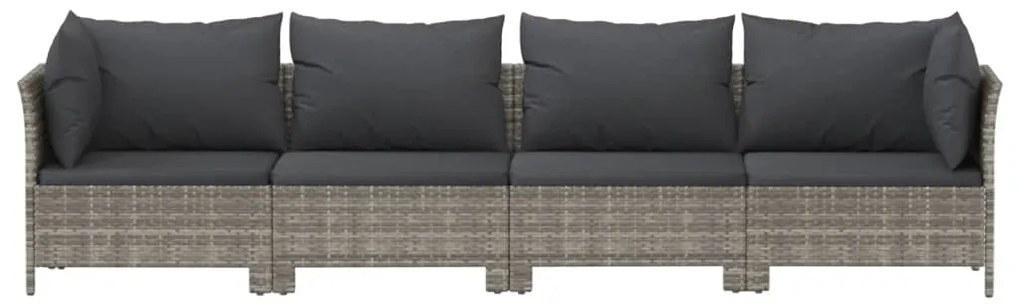 Set divani da giardino 4 pz con cuscini in polyrattan grigio