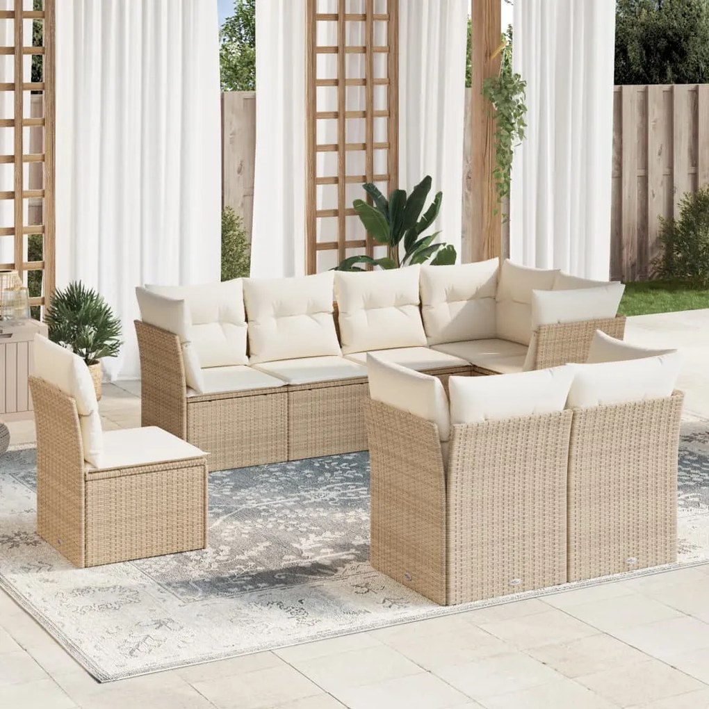 Set divano da giardino 8 pz con cuscini beige in polyrattan