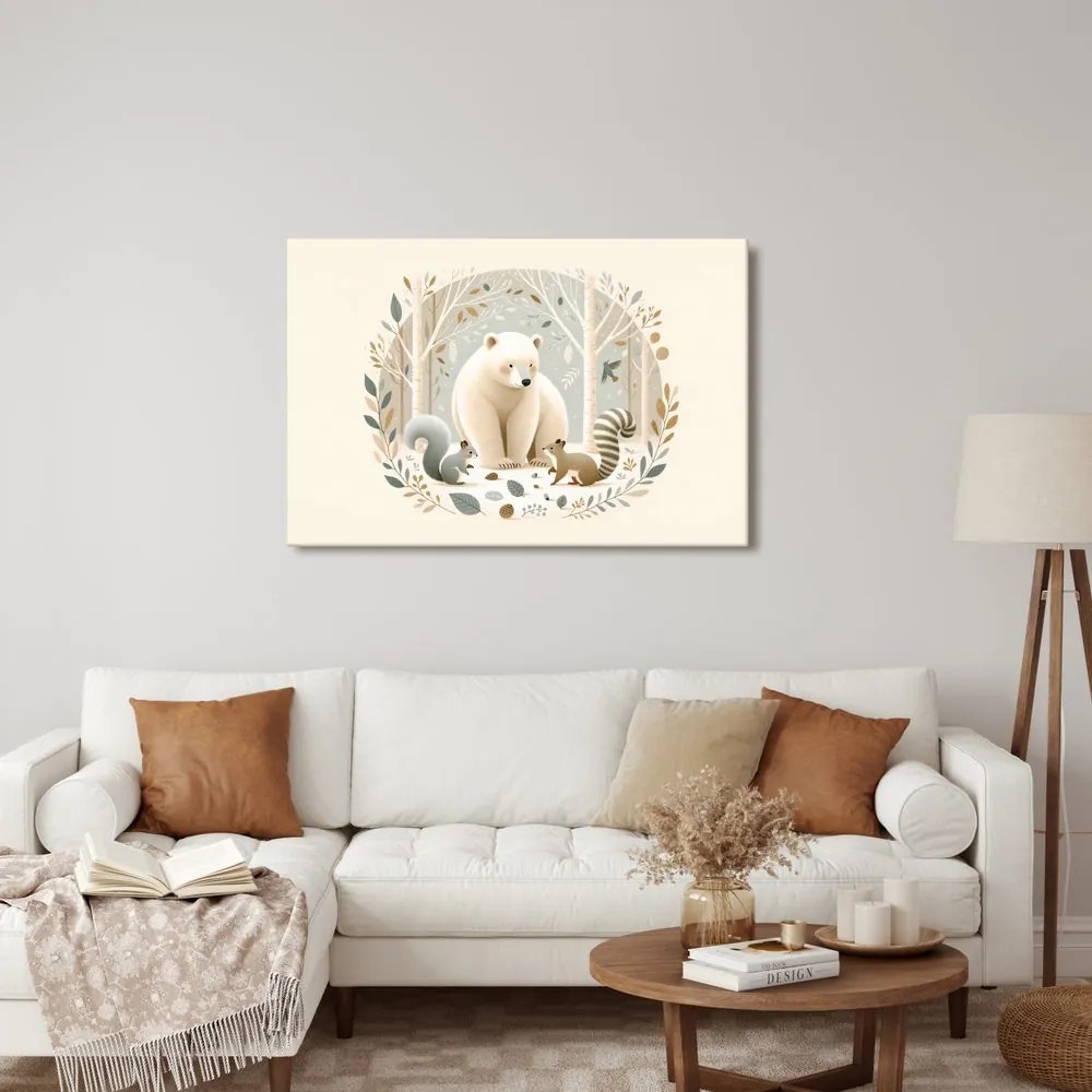 Quadro su tela – Orso e animali del bosco nella foresta