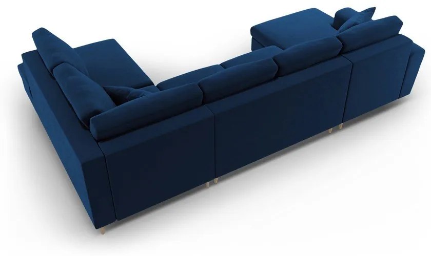 Divano angolare blu allungabile e con contenitore (con penisola a destra/a U) con rivestimento in velluto Kyoto – Cosmopolitan Design
