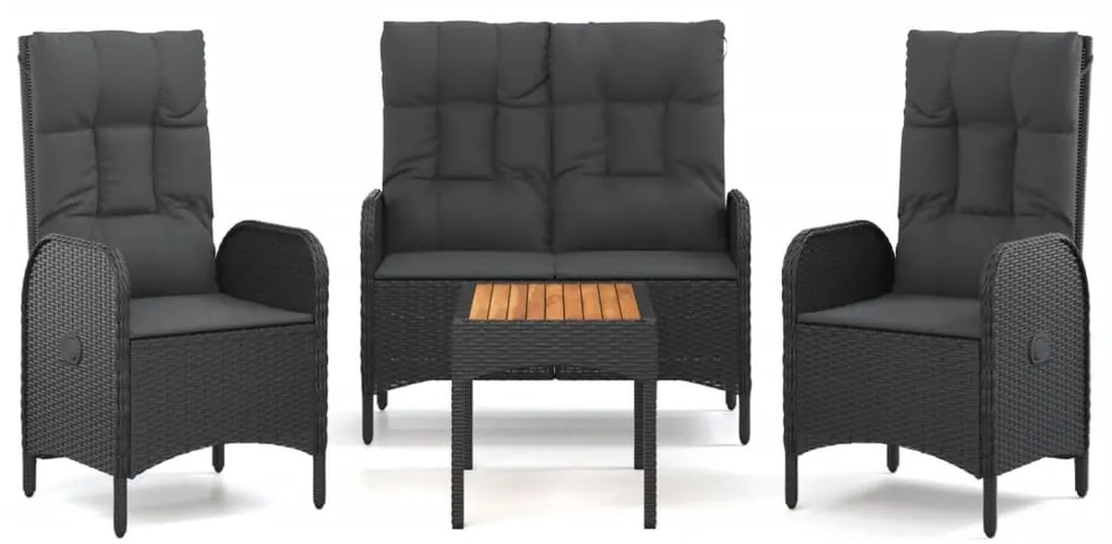 Set divani da giardino 4 pz con cuscini nero in polyrattan