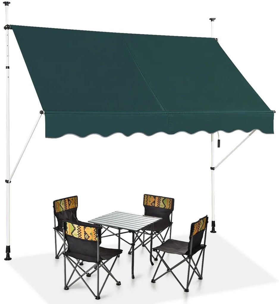 Costway Tenda a bracci da 250 cm di larghezza senza forare da balcone resistente ai raggi UV, Tenda regolabile in altezza Verde