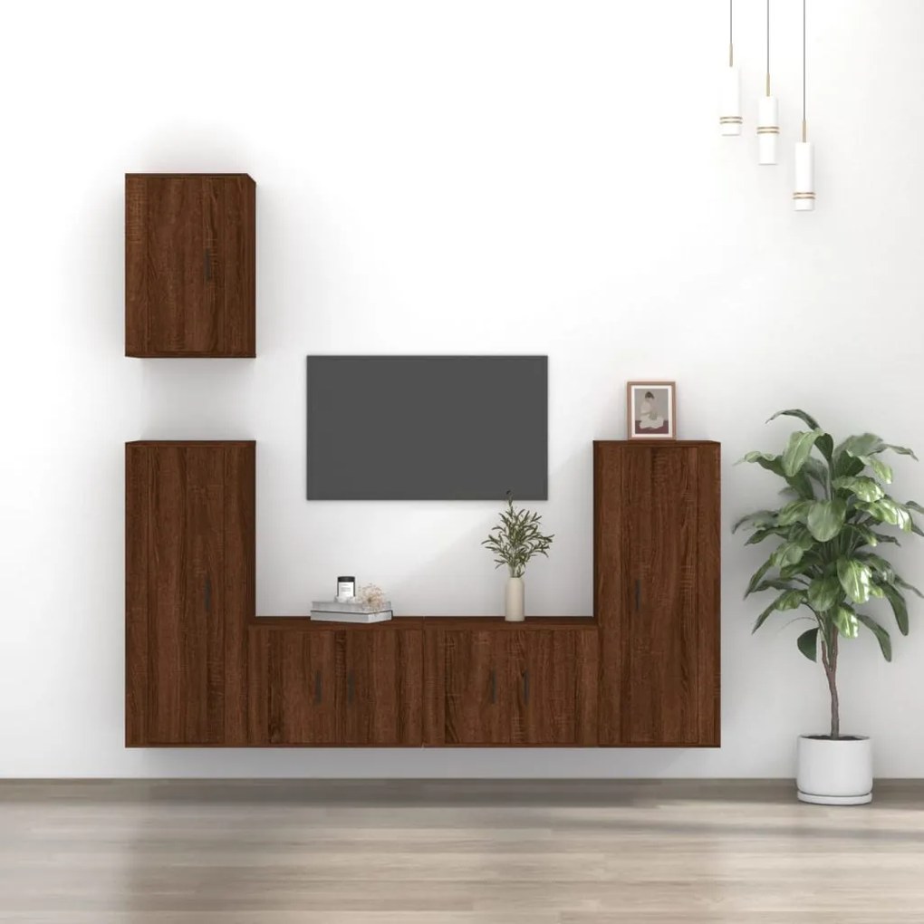 Set Mobili Porta Tv 5 Pz Rovere Marrone İn Legno Multistrato /