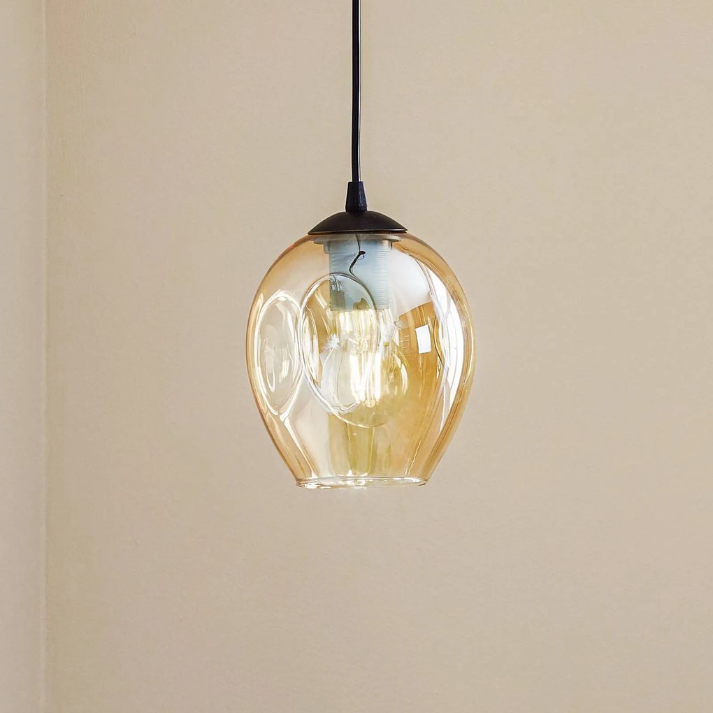 EMIBIG LIGHTING Lampada a sospensione Starla 1 luce, paralume in vetro ambra