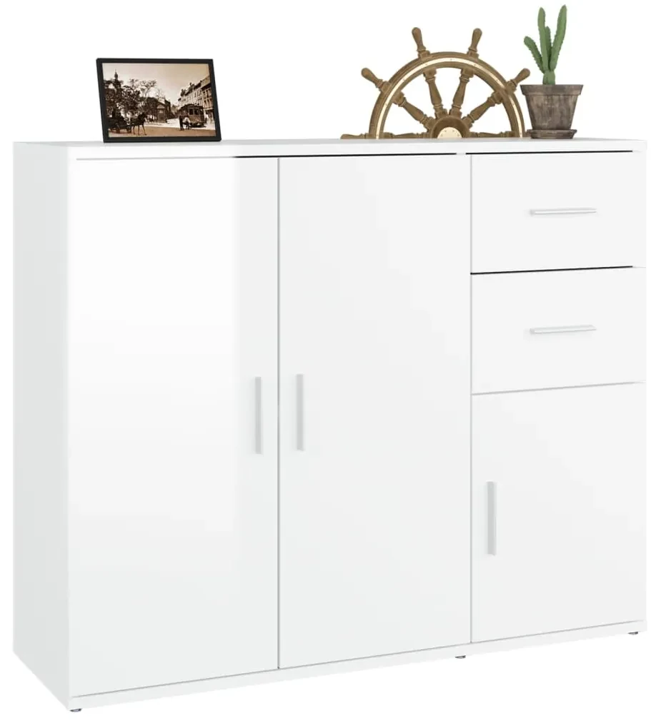 Credenza bianco lucido 91x29,5x75 cm in legno multistrato