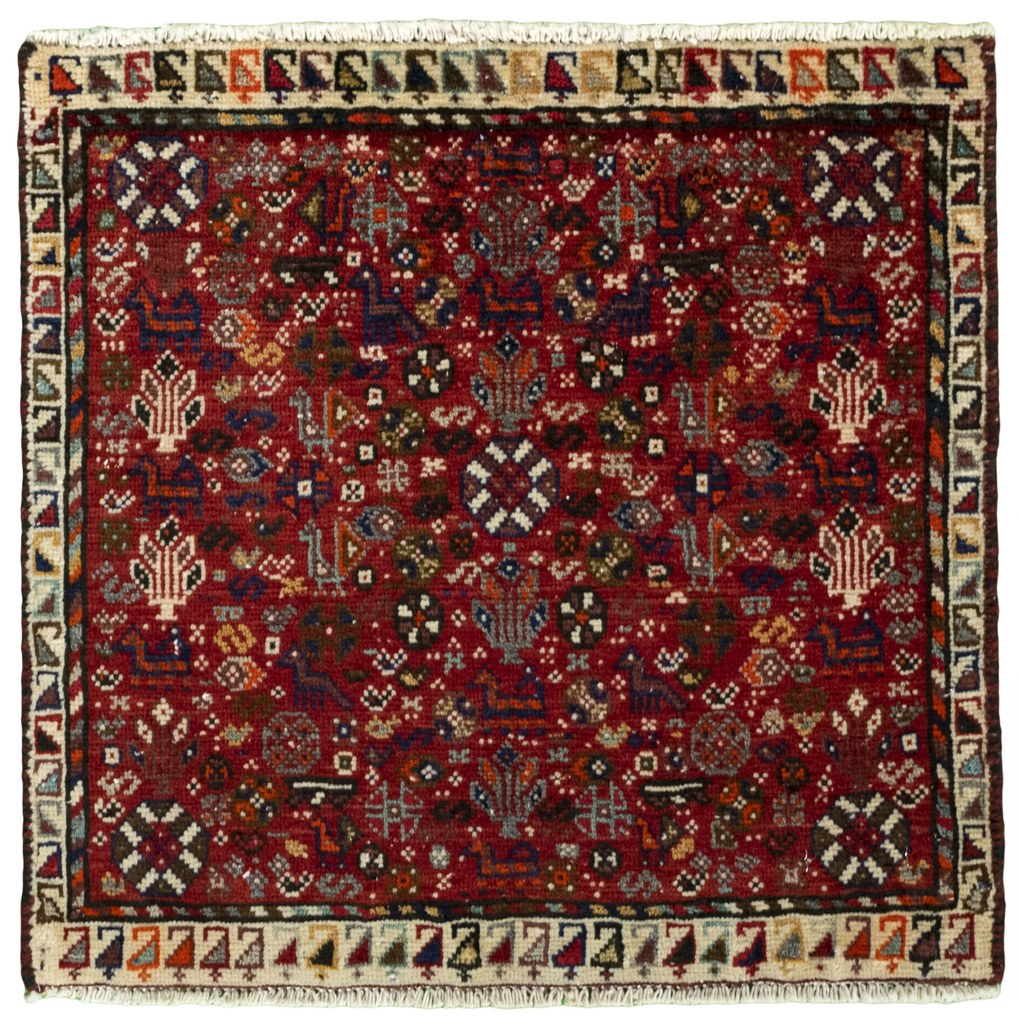 Shiraz Tappeto 60x60 Rosso (Iran) Annodato A Mano