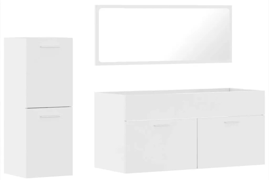 Set mobili da bagno 3 pz bianco lucido in legno multistrato