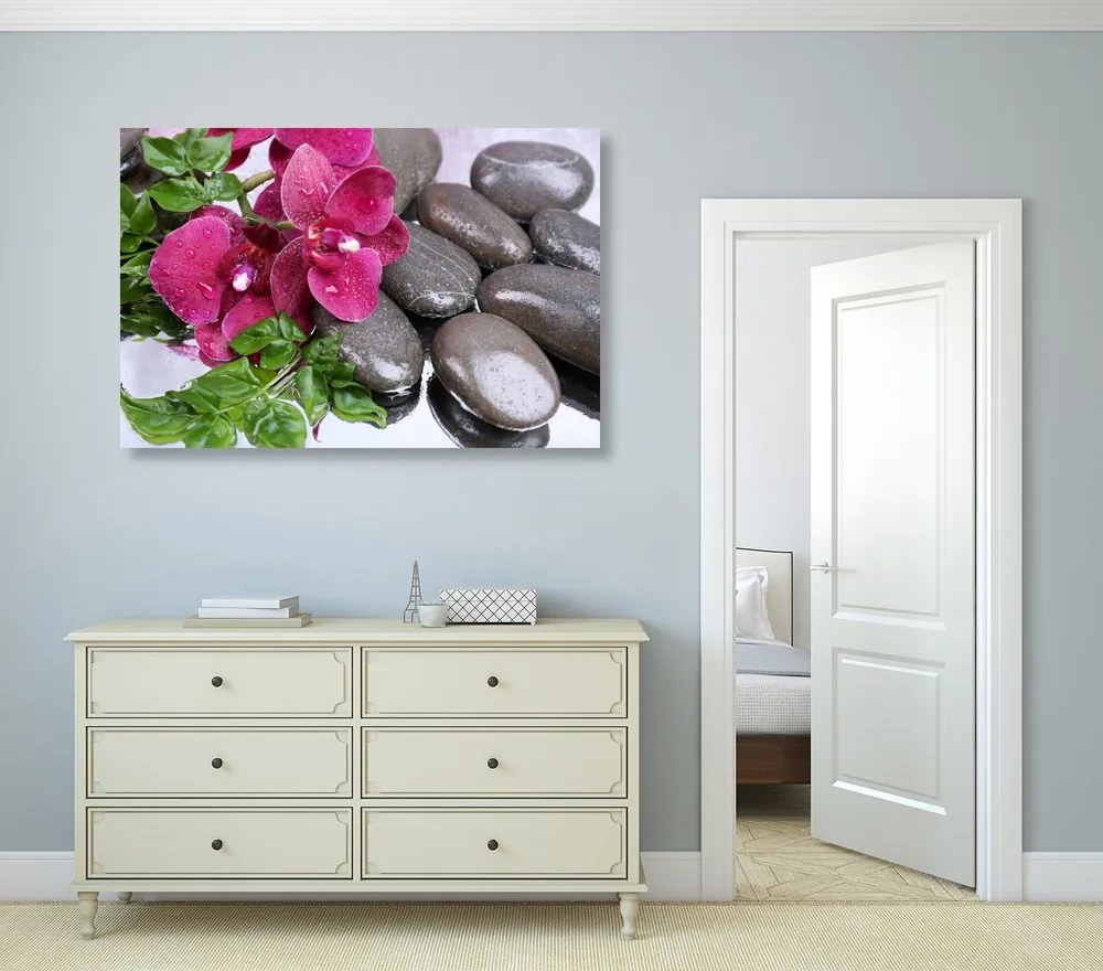 Quadro su tela – Orchidea fiorita e pietre per il benessere