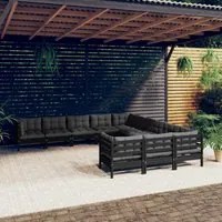 Set Divani da Giardino 11 pz con Cuscini Neri Massello di Pino 3097023