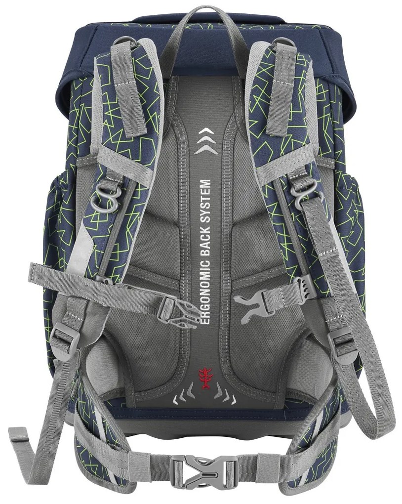 Zaino scuola Step by Step BASIS, Green Geometric - set 4 pezzi