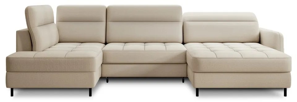 Divano angolare beige allungabile/con contenitore (con penisola a sinistra/a U) e rivestimento in velluto Berrto – ELTAP