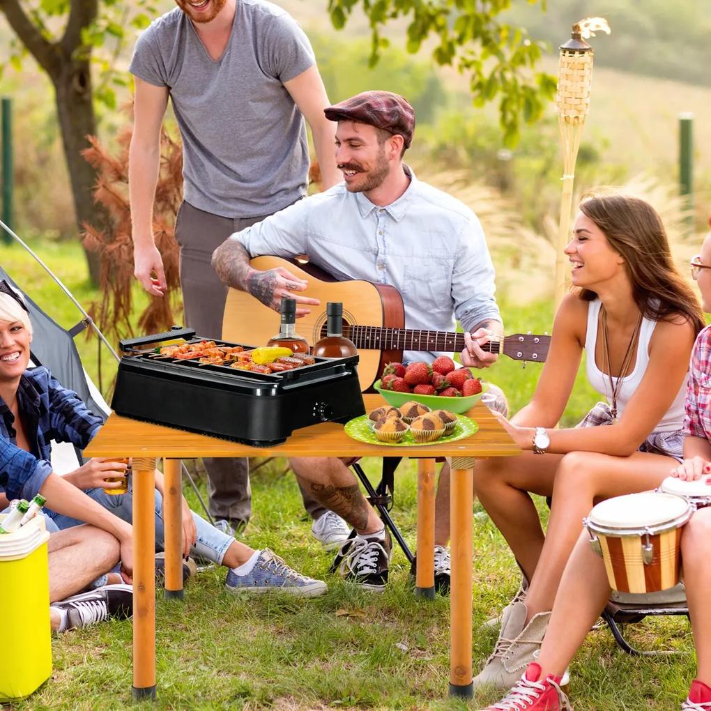 Costway Tavolo da campeggio pieghevole per esterni, Tavolo picnic in legno con borsa portatile per spiaggia Naturale