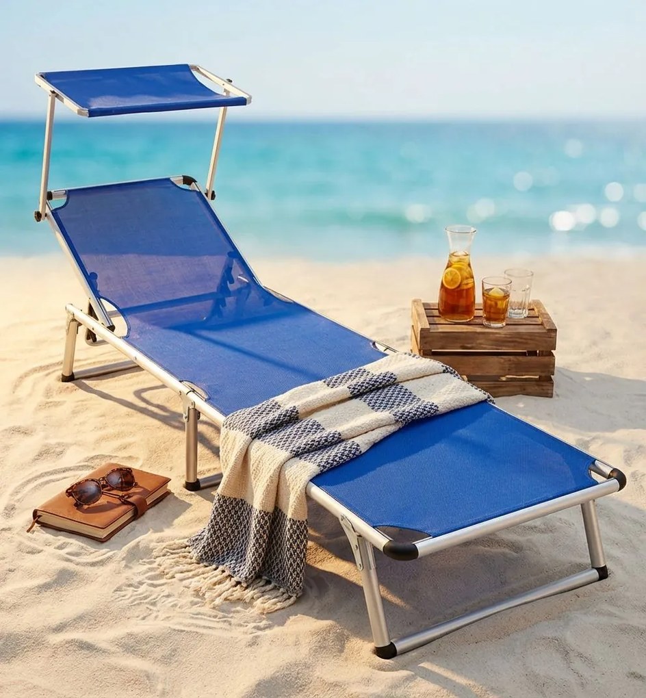 brandina pieghevole prendisole da mare e campeggio in alluminio con tettuccio super cm 187 x 60 x 30 h