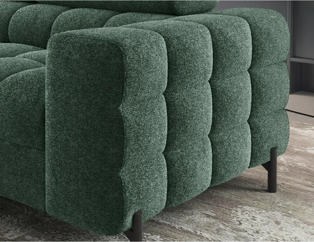 Divano angolare verde allungabile/con contenitore (con penisola a sinistra/a L) con rivestimento in bouclé Ferucce – ELTAP