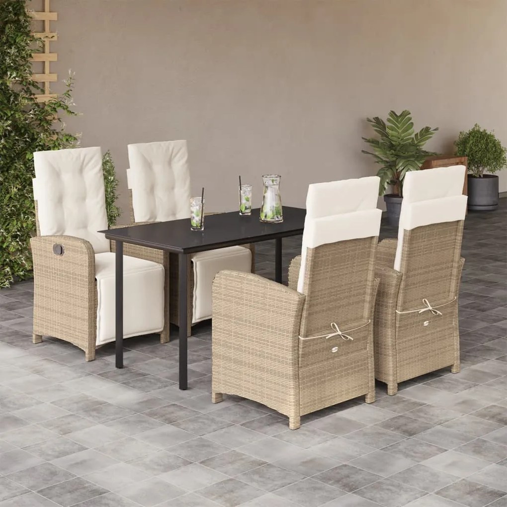 Set da pranzo da giardino 5 pz con cuscini beige in polyrattan
