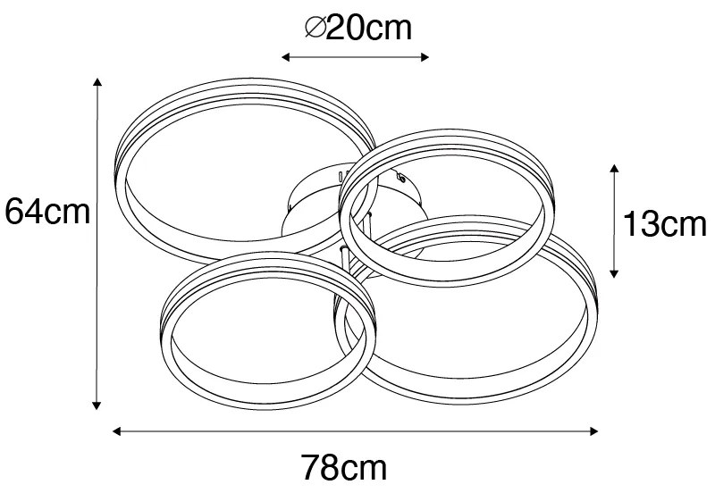 Plafoniera nera con LED dimmerabile a 3 livelli 4 luci - Navara