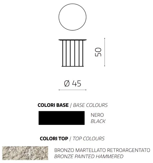 Tavolino tondo D45 cm con base in metallo Nero e piano in vetro martellato Bronzo MUTE