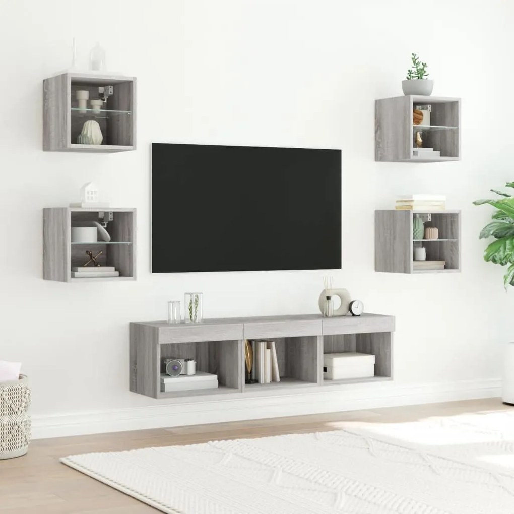 Mobili tv a muro con led 7pz grigio sonoma legno multistrato