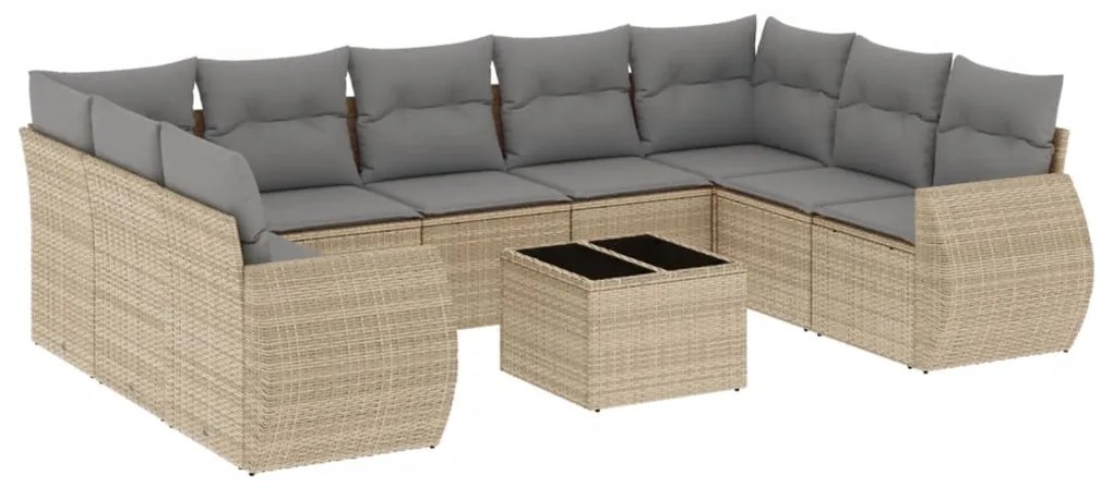 Set divano da giardino 10 pz con cuscini beige in polyrattan