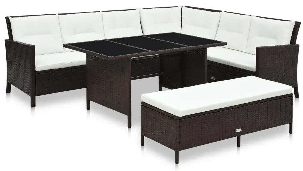 Set divani da giardino 3 pz con cuscini in polyrattan marrone