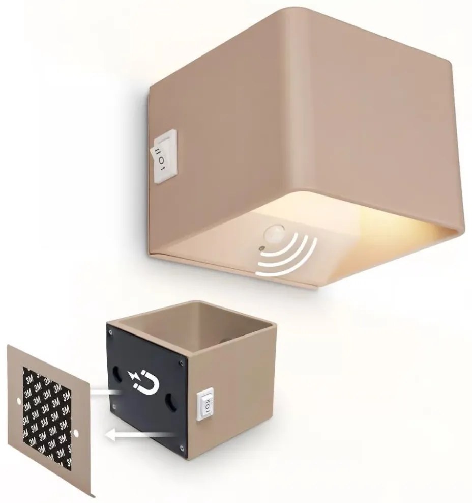 Briloner 3879011 - Applique LED ricaricabile da parete con sensore BORRA LED/1,5 W/5 V, 3600 mAh, beige