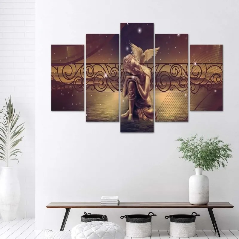 Quadri Quadro 5 pezzi Stampa su tela Buddha Brown Feng Shui  Dimensioni 100x70