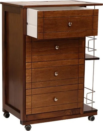 Carrello da cucina GIADA con 4 cassetti e portabottiglie Noce