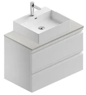 Mobile da bagno sotto lavabo Pull bianco laccato opaco L 80 x H 56 x P 46 cm 2 cassetti, lavabo non incluso