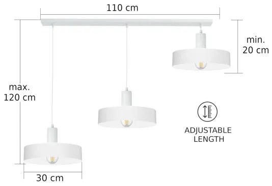 Lampadario a sospensione ARCANE con cavo 3xE27/60W/230V bianco